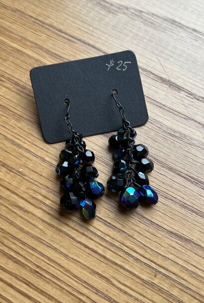 European Imports Black Iridescent Cluster Bead Earrings