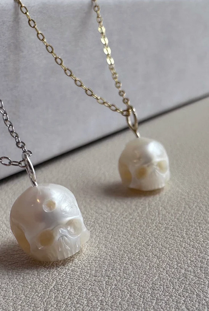 JANVS Studio "Fae" Pearl Skull Necklace -