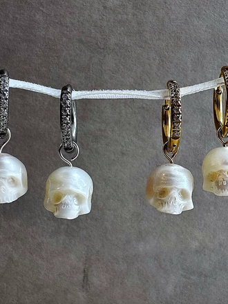 JANVS Studio JANVS Studio "Fae" Pearl Skull Hoop Earrings JANVS Studio JANVS Studio "Fae" Pearl Skull Hoop Earrings