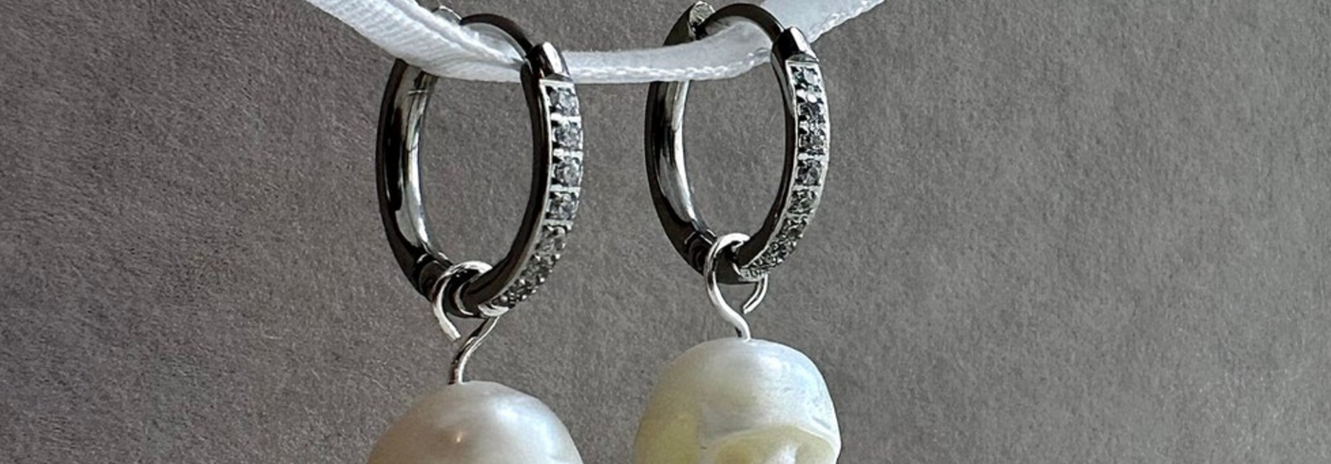 JANVS Studio "Fae" Pearl Skull Hoop Earrings