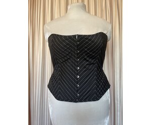 Limited Edition White Pinstripe Dollymop Overbust 34 - Dark Garden