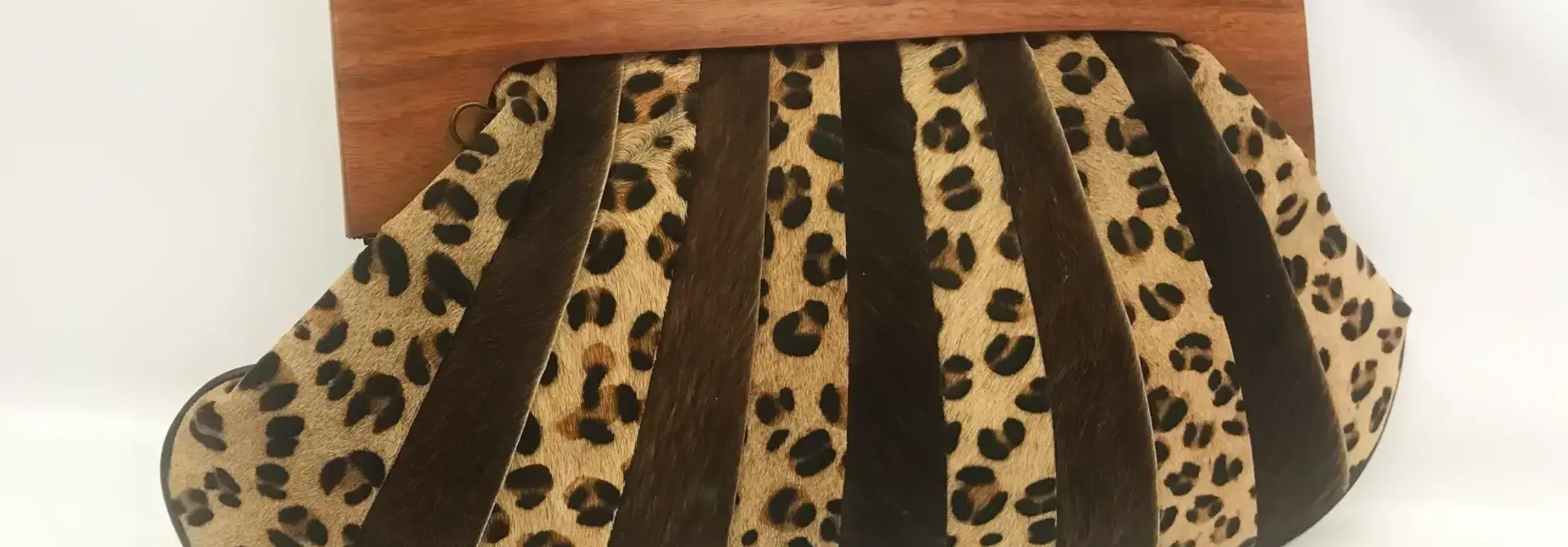 Ricki Designs Leopard-Print Leather Clutch w/Wood Frame