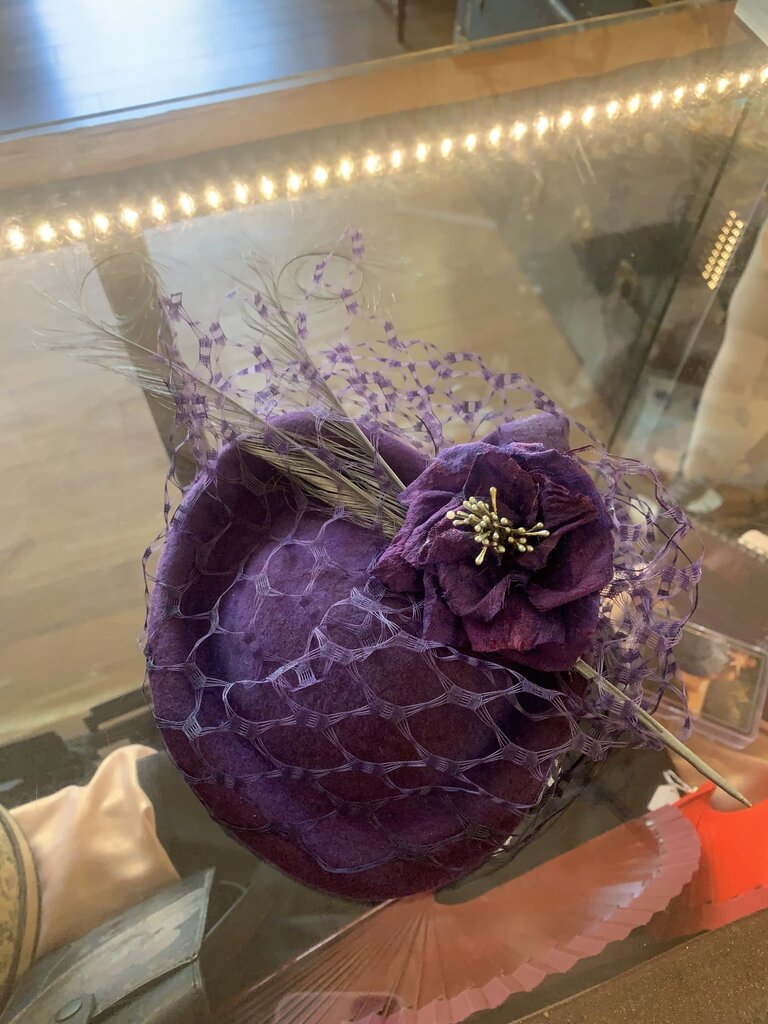 Kalico Delafay Kalico Delafay small Bowler ombré purple felt with silk flower silver feathers and veiling