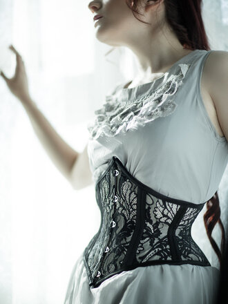 Dark Garden Corselette with Lace Overlay  [Made To Order]