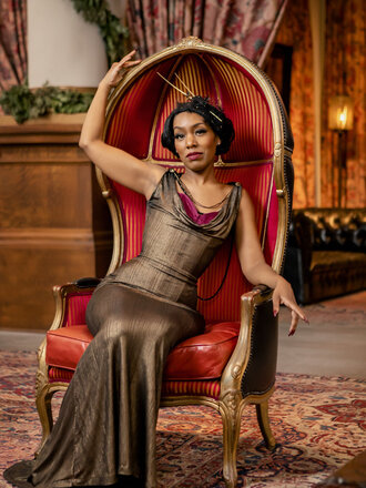 Dark Garden Sleeveless Rosalind Gown in Metallic Stretch