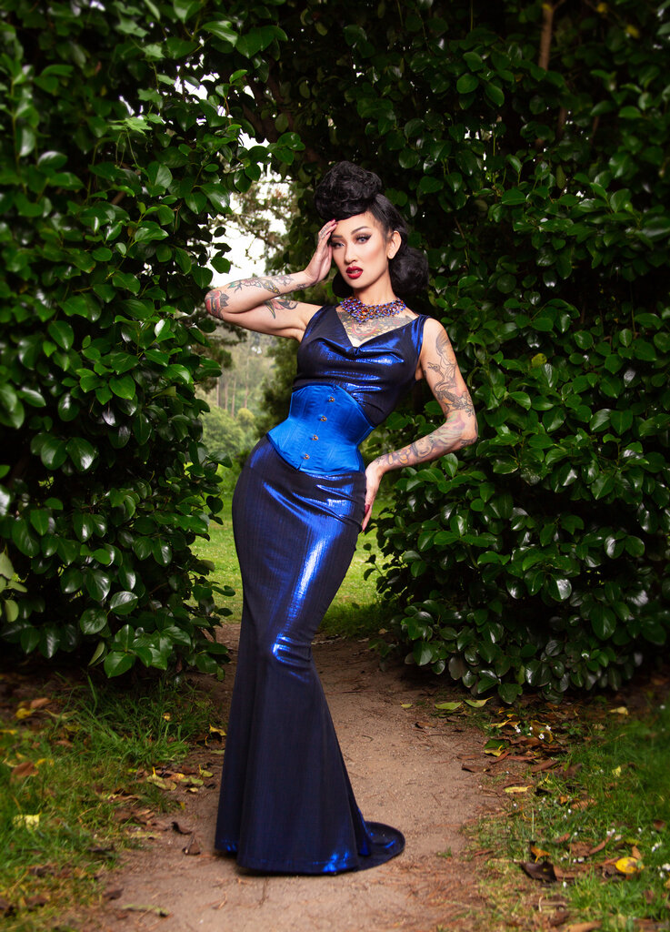 Dark Garden Sleeveless Rosalind Gown in Metallic Stretch [Made to Order]