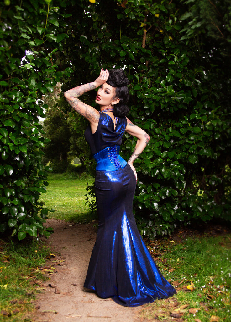 Dark Garden Sleeveless Rosalind Gown in Metallic Stretch [Made to Order]