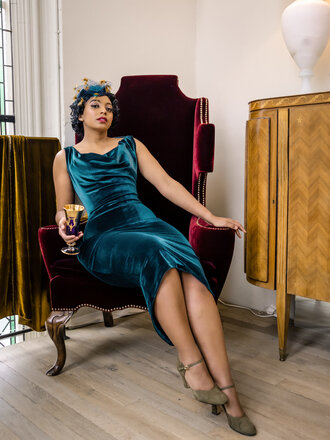 Dark Garden Sleeved Sophia Dress in Velvet