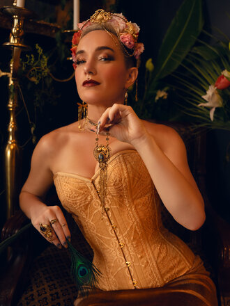 Dark Garden Sweetheart in Honey Satin with Gold Lace Overlay 22 (Limited Edition)