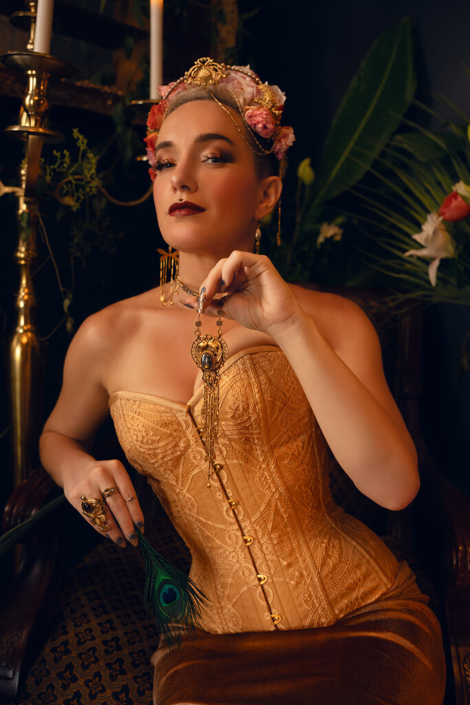 Dark Garden Sweetheart in Honey Satin with Gold Lace Overlay 22 (Limited Edition)