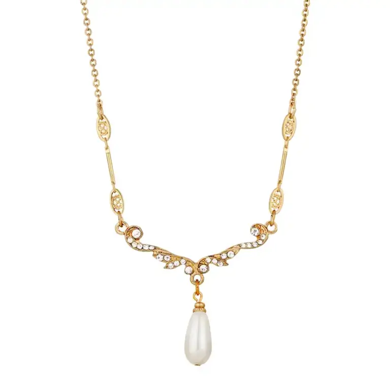 1928 Jewelry 1928 Jewelry Edwardian Teardrop Faux Pearl Crystal Necklace