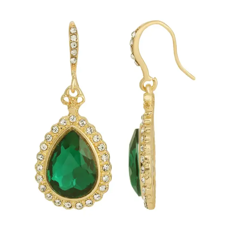 1928 Jewelry Regency Stone Teardrop Crystal Drop Earrings - Green