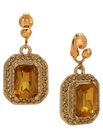 1928 Jewelry 1928 Jewelry Topaz Octagon Stone & Crystal Clip On Earrings 1928 Jewelry 1928 Jewelry Topaz Octagon Stone & Crystal Clip On Earrings
