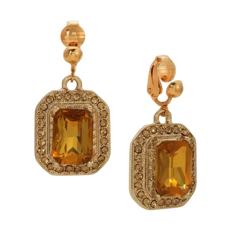 1928 Jewelry 1928 Jewelry Topaz Octagon Stone & Crystal Clip On Earrings