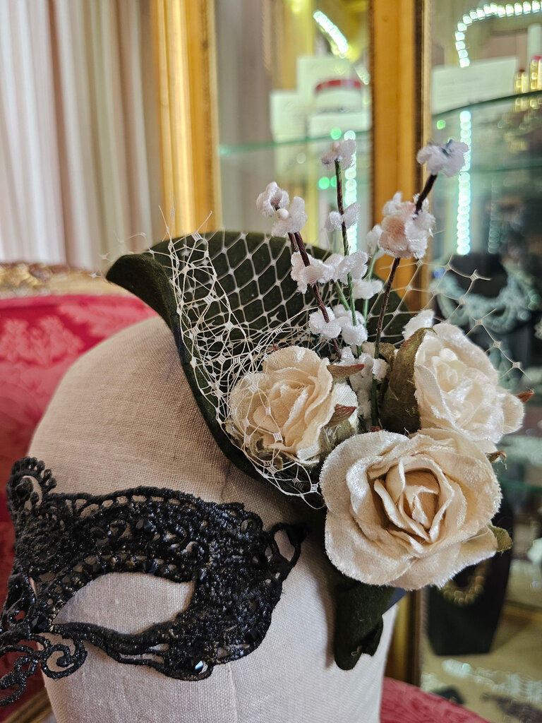 Kalico Delafay Kalico Delafay Olive Felt Fascinator Clip with Vintage Velvet Flowers