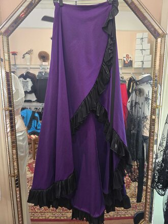 Dark Garden Large Carmen Wrap Skirt in Amethyst Taffeta with Black Sparkle Rayon Ruffle (Limited Edition)
