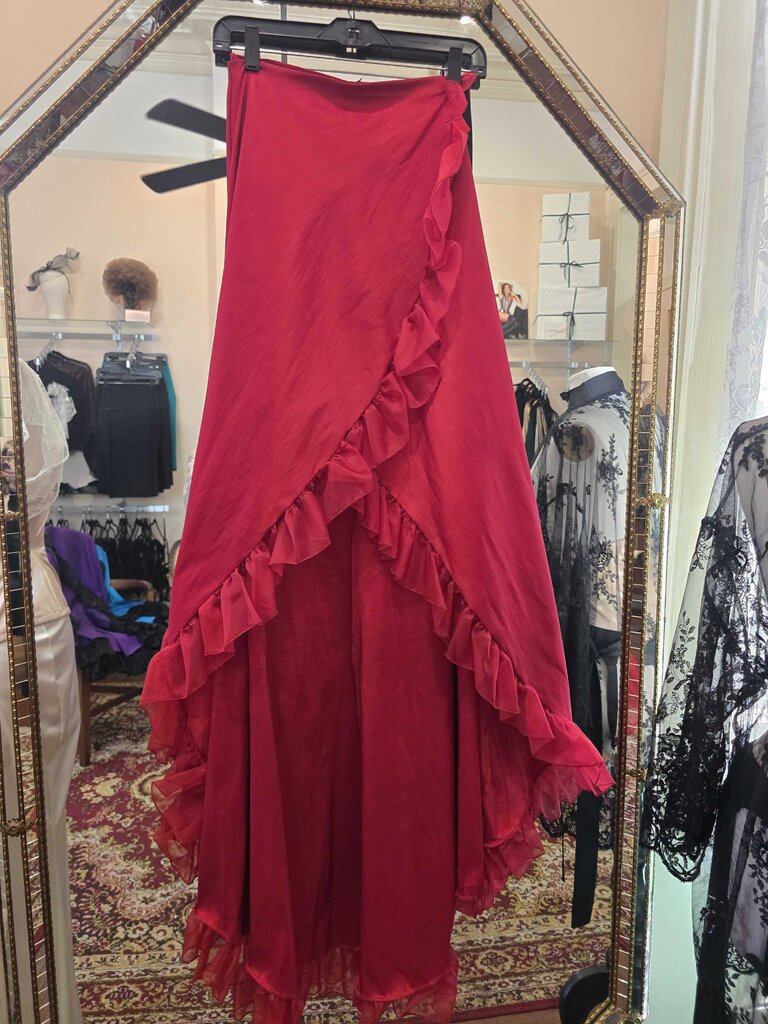 Dark Garden Carmen Wrap Skirt in Red Poly Taffeta with Red Organza Ruffle M (Limited Edition)