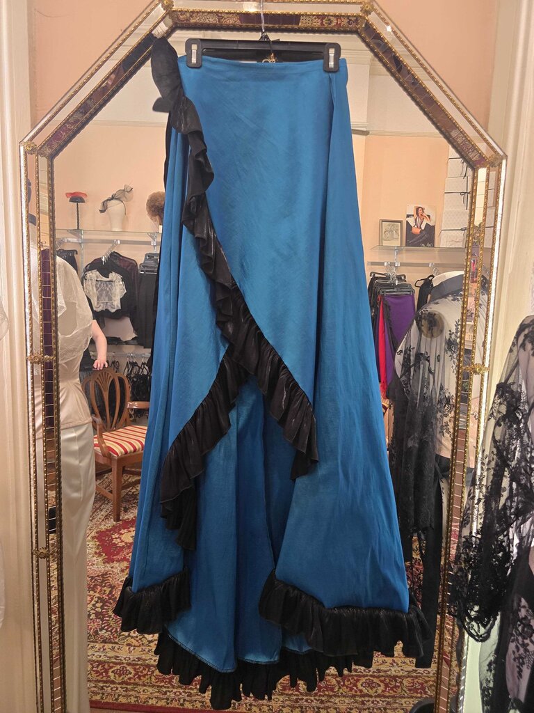 Dark Garden Carmen Wrap Skirt in Teal Poly Taffeta with Black Sparkle Rayon Ruffle M (Limited Edition)