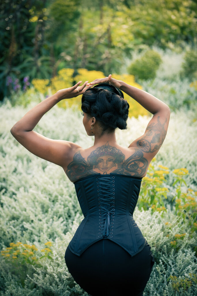 Dark Garden Signature Dollymop Overbust in Black Satin