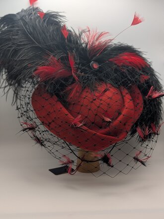 Kalico Delafay Red Felt Fly Veil with Feathers