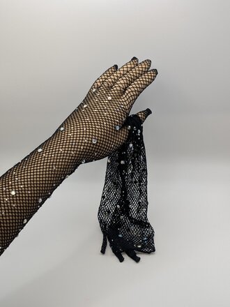 Rhinestone Fishnet Gloves in Black