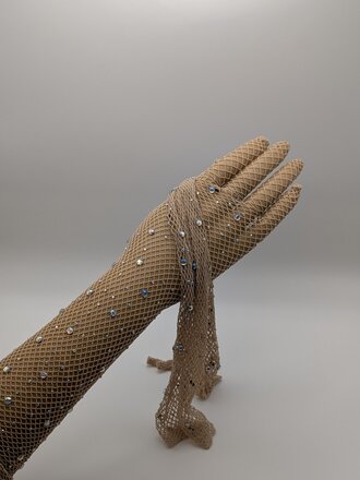 Rhinestone Fishnet Gloves in Fawn
