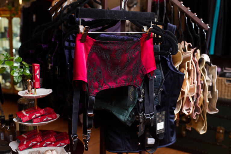 Dark Garden Limited Edition Red Satin/Black Lace Overlay Garter Belt