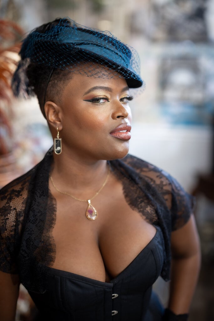 Kalico Delafay Black Felt Boater with Deep Teal Ribbon/Ostrich Feather