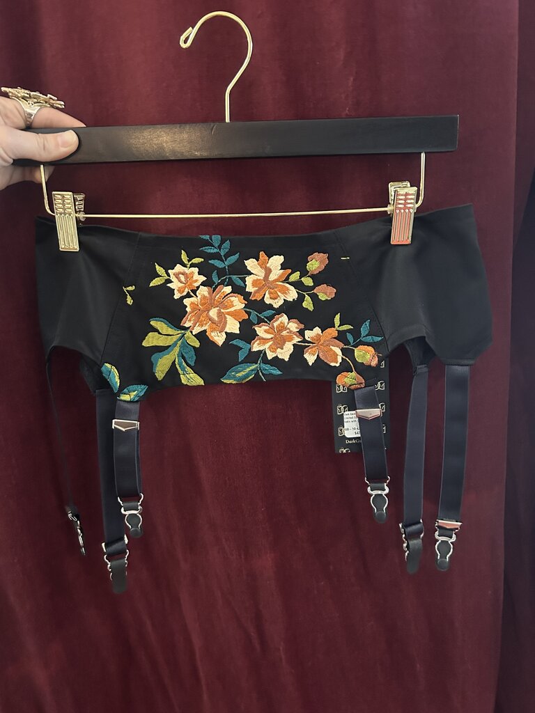 Dark Garden Limited Edition Black Satin Garter Belt with CF Lace Overlay