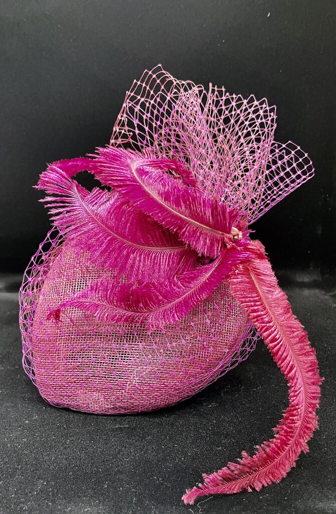 Kalico Delafay Kalico Delafay Raspberry & Purple Sinamay Teardrop with Tonal Veiling & Ostrich Feathers