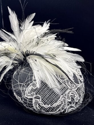 Kalico Delafay Black Sinamay with White Lace Teardrop