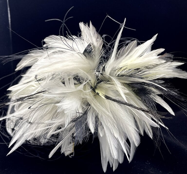 Kalico Delafay Kalico Delafay Black Sinamay Large Black with White Lace Teardrop with Veiling & Black and White feather Spray