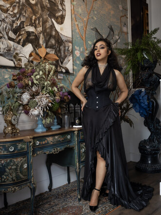 Dark Garden Signature Corselette in Black Poplin