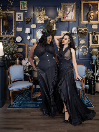 Dark Garden Signature Carmen Wrap Skirt in Shimmer Satin [Made to Order]