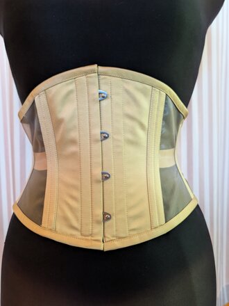 Dark Garden Risqué Waspie in Honey Satin & Fawn Mesh 24 (Limited Edition)