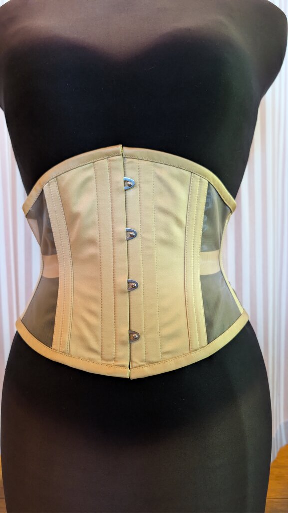 Dark Garden Risqué Waspie in Honey Satin & Fawn Mesh 24 (Limited Edition)