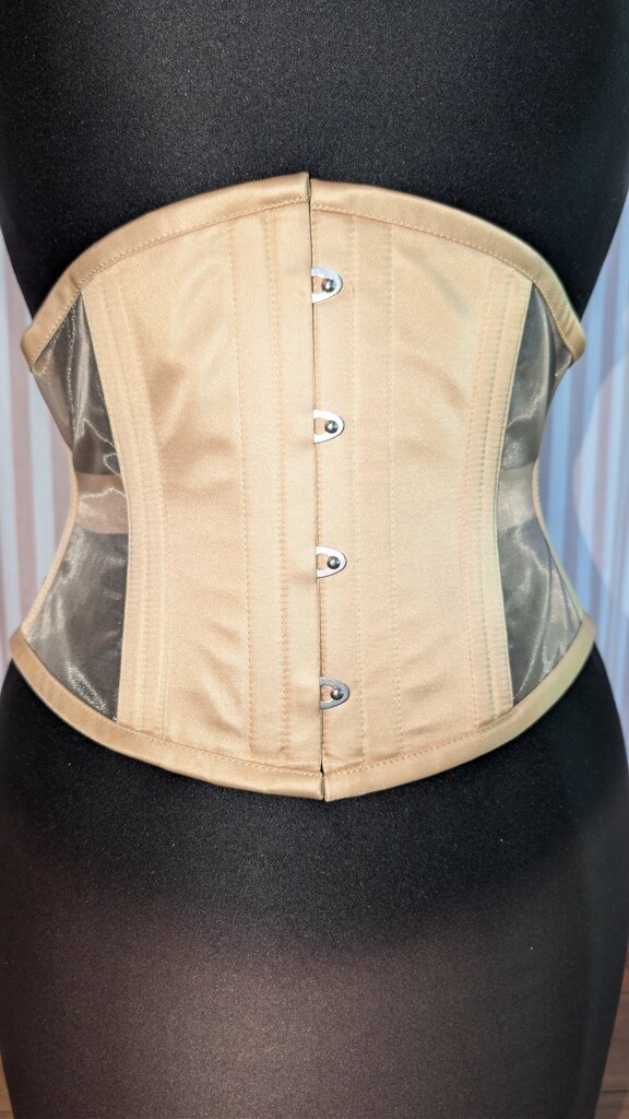 Dark Garden Risqué Waspie in Honey Satin & Fawn Mesh 24 (Limited Edition)