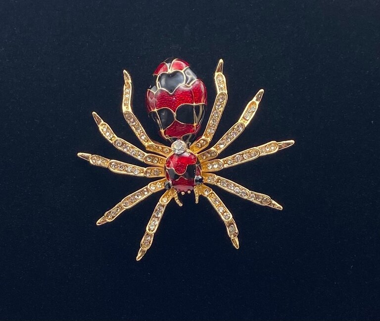 Mio Queena Enamel Red and Black Spider Brooch