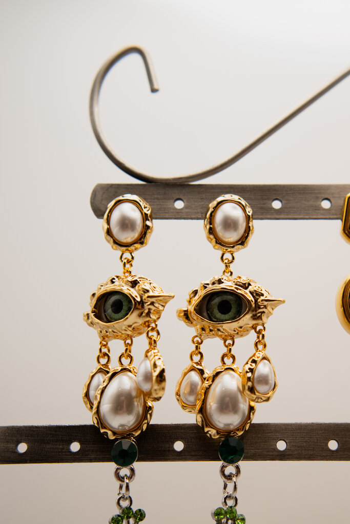 Mio Queena Temperament Evil Eye & Pearl Charm Dangle Earrings