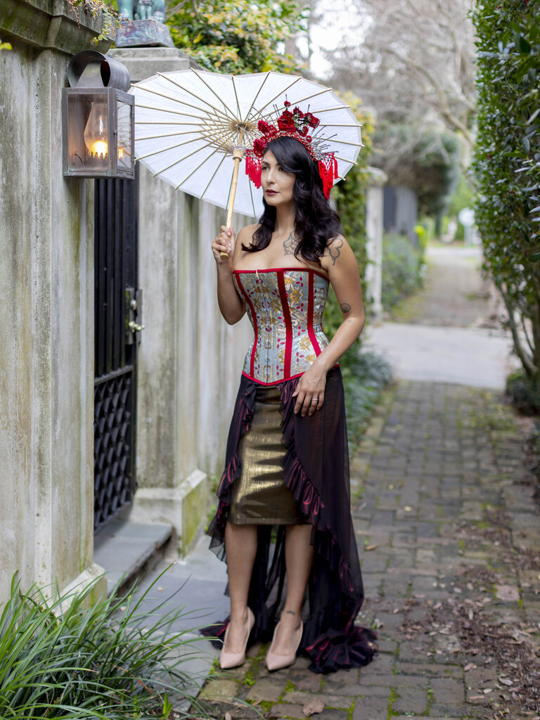 Dark Garden Limited Edition Victorian in Wallpaper Brocade w/ Red Silk Satin 24