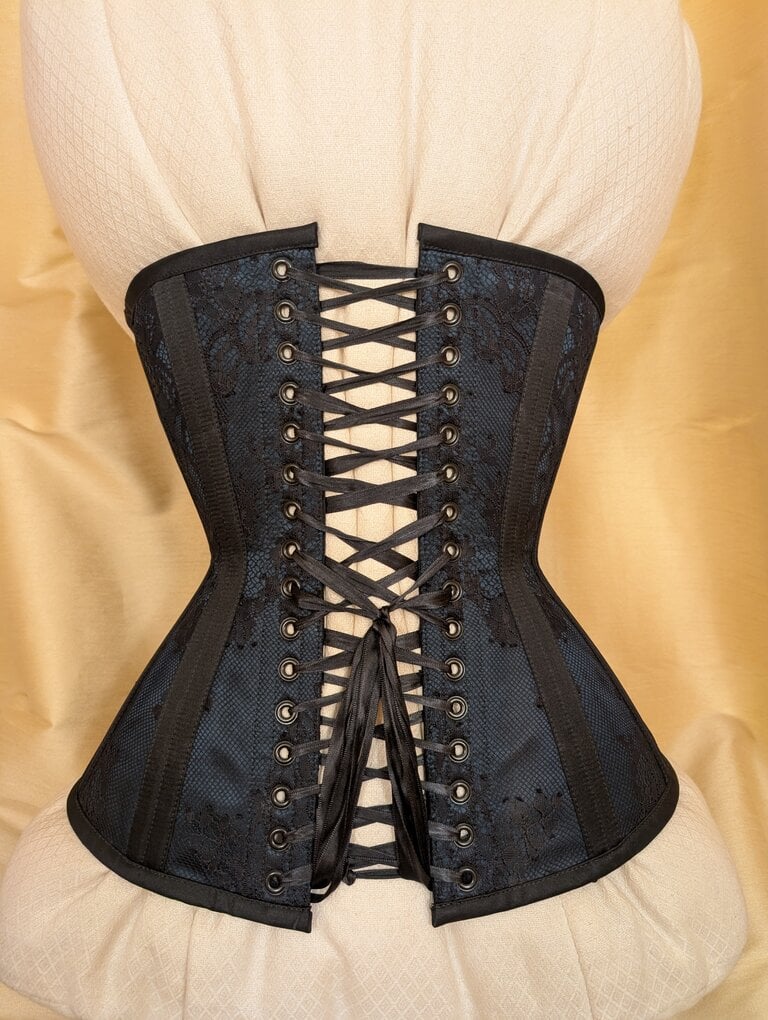 Dark Garden Cupid in Midnight Teal Satin with Black Lace Overlay 18 (Limited Edition)