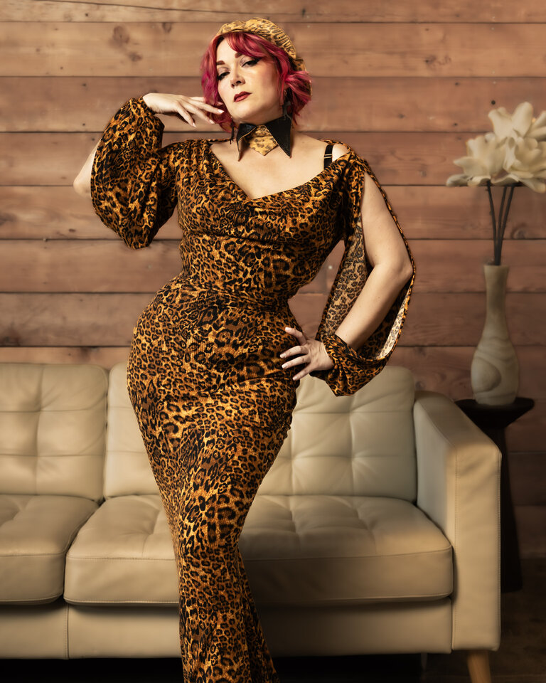 Dark Garden Sleeveless Rosalind Gown in Leopard Print