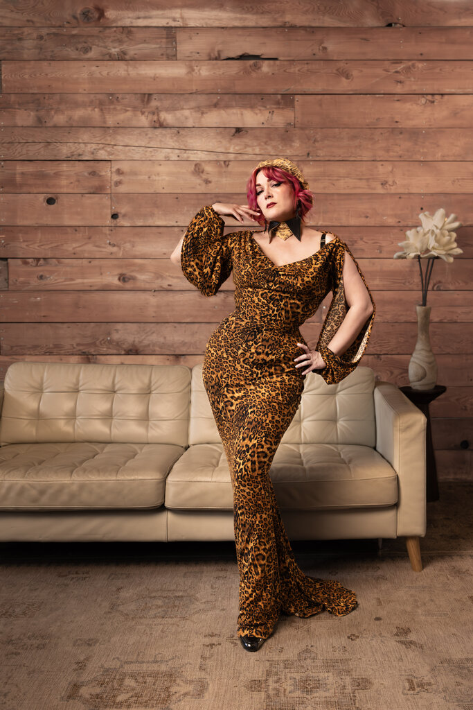 Dark Garden Sleeveless Rosalind Gown in Leopard Print