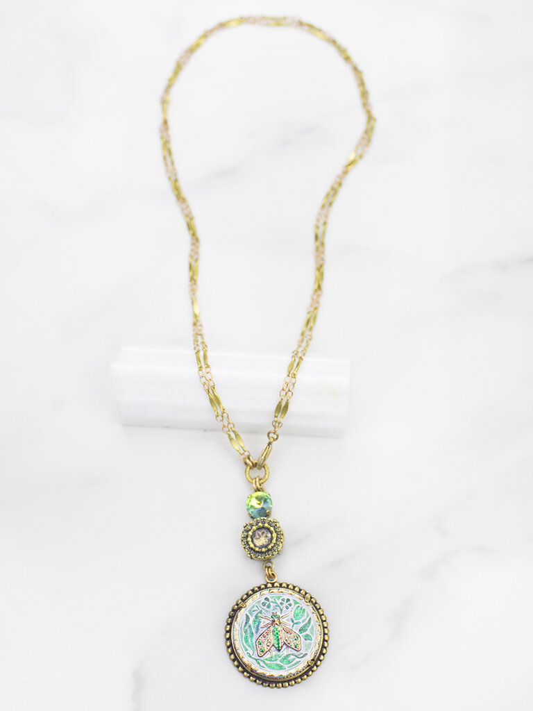 Susan Davis Susan Davis Antique Button and Czech Glass Fly Necklace