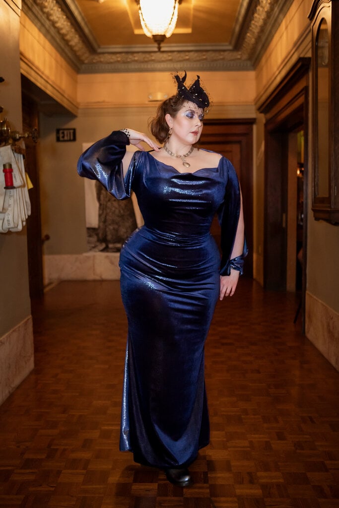 Dark Garden Rosalind Gown in Navy Metallic Velvet XXL (Last Chance)