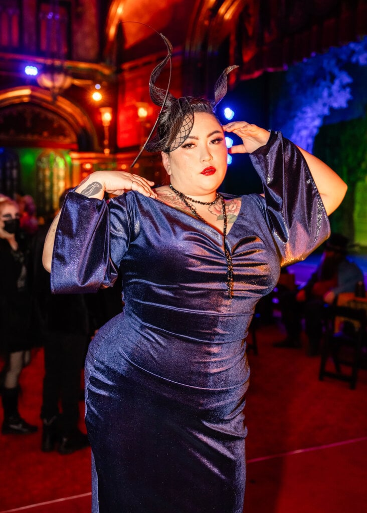 Dark Garden Rosalind Gown in Navy Metallic Velvet XXL (Last Chance)