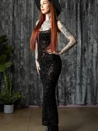 Witchwood Bags Sheer Hourglass Maxi Dress in Snakes