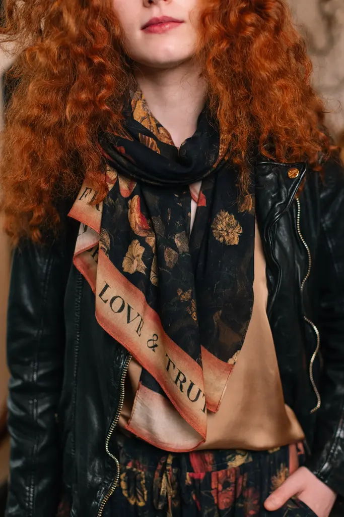 Market of Stars Heart of Gold Scarf with Swallows and Sacred Heart