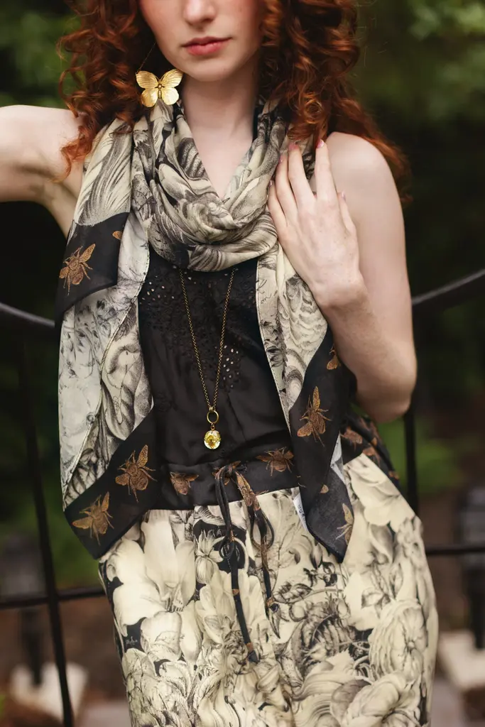 Market of Stars Honey & the Moon Scarf with Floral Print and Bees