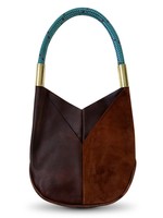 Wildwood Oyster Co. Brown Leather Tote with Teal Handle